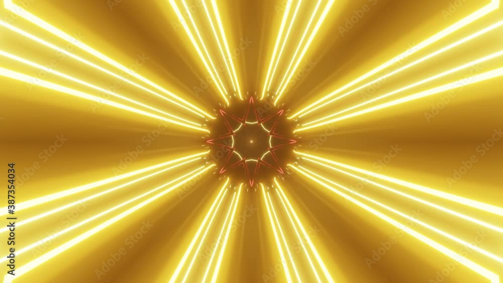 Poster 4k looped abstract high-tech tunnel with neon lights. camera flies through changing tunnel on high s
