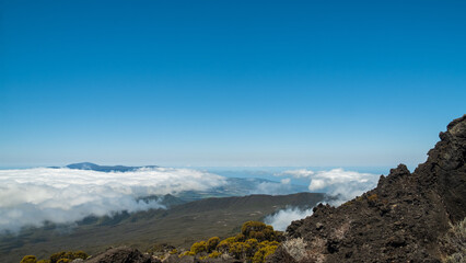 Panoramic view over the mountains with a sea of fog