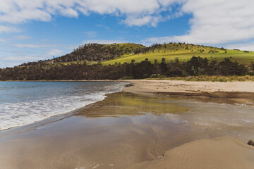 Seven Mile beach a pristine golden sand beach just outside of the city of Hobart in Tasmania, Australia