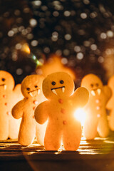 Lots of ginger men with vampire faces prepared for Halloween, funny baby sweets. Halloween...