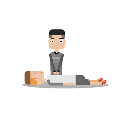 Character of manual chest compression by one person. Basic life support concepts.