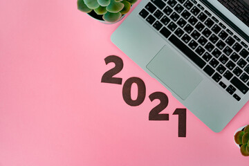 New year 2021 concept on pink background