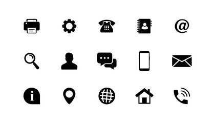 Business card icon set. Contact us. Name, mobile, location, place, phone, email, fax, web, contact us, information, communication vector icons. Information sign