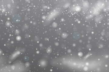 Realistic falling snow or snowflakes. Winter landscape with falling snow. Christmas Snowfall. Snow flakes background with storm clouds, sky, heavy snowfall, snowflakes