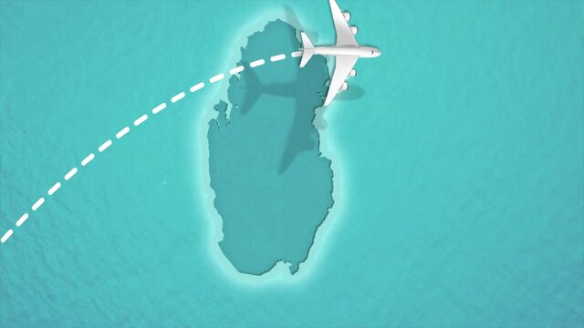 Travel Discover Visit Qatar Airplane Flying over Qatar Map 4K Motion Graphics Animation