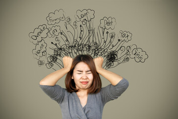 Asian woman got crazy having problem with debt ,overdue payment 