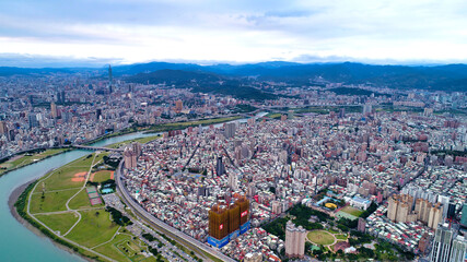 January 14, 2018, Aerial view of downtown Taipei, Taiwan.