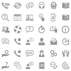 Help And Support Icons. Gray Flat Design. Vector Illustration.