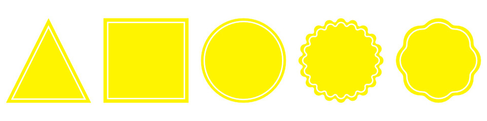 Set of yellow frame tag icon. Sticker, Label symbol