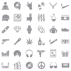 Hip Hop Icons. Gray Flat Design. Vector Illustration.