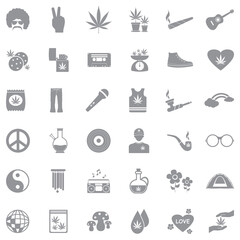 Hippie Icons. Gray Flat Design. Vector Illustration.