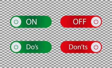 Do's and don'ts. Yes and no symbol. Correct and incorrect icon. Do and don't sign. True and false. Positive and negative. Accept and reject. Green and red vector. 