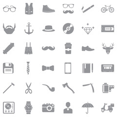 Hipster Icons. Gray Flat Design. Vector Illustration.
