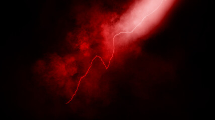 Abstract realistic nature red lightning thunder background . Bright curved line on isolated texture overlays. Stock illustration.