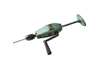 Aging manual drill insulated on white background