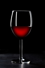 red wineglass on slate table and black background with copy space for your text