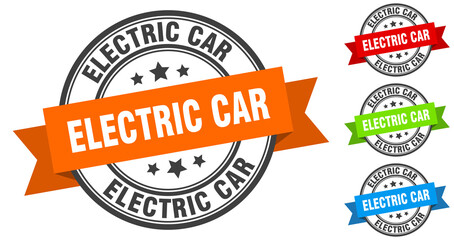 electric car stamp. round band sign set. label
