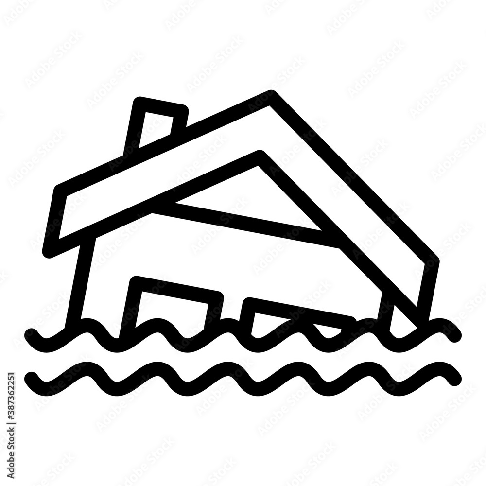 Poster house in flood icon. outline house in flood vector icon for web design isolated on white background