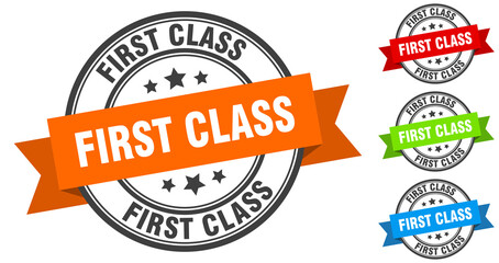 first class stamp. round band sign set. label