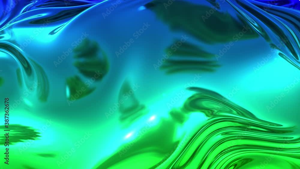 Aufkleber abstract bg of metalic green blue gradient like fabric with folds in 4k. 3d render of wavy cloth sur