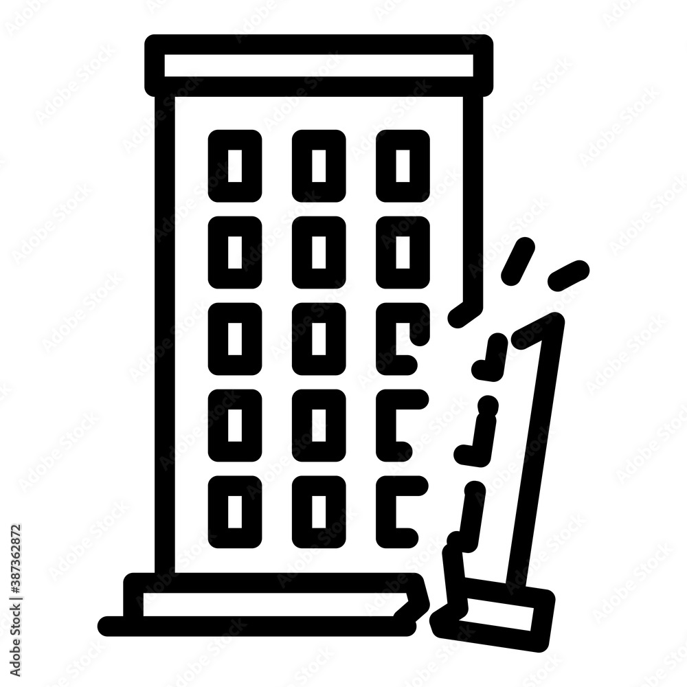 Poster destroyed building icon. outline destroyed building vector icon for web design isolated on white bac