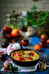 Omelet with pasta and vegetables..style rustic
