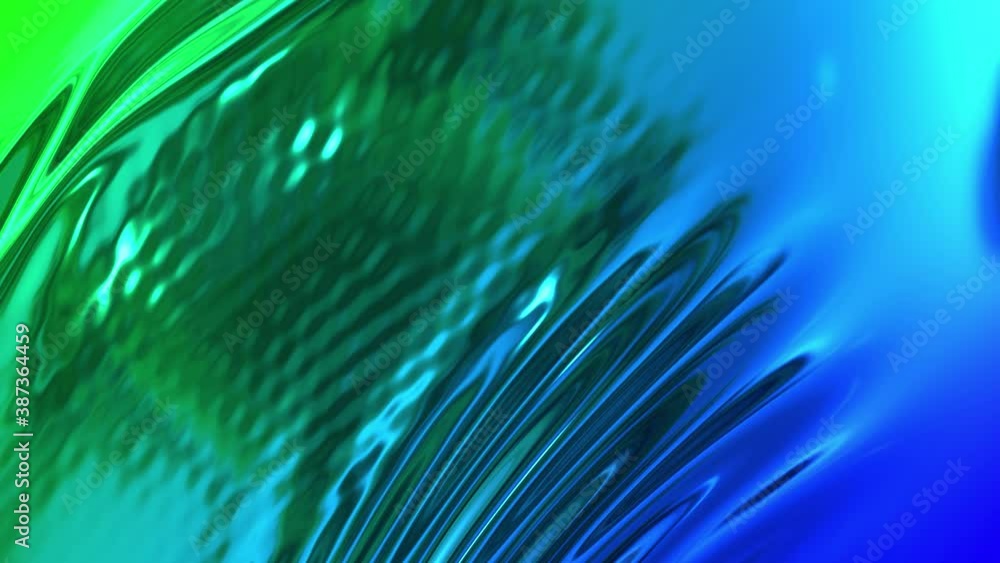 Aufkleber abstract bg of metalic green blue gradient like fabric with folds in 4k. 3d render of wavy cloth sur