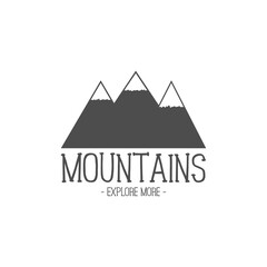 Hand drawn mountain badge. Wilderness old style typography label. Letterpress Print Rubber Stamp Effect. Retro mountain logo design, emblem. Inspirational vintage hipster brand design.