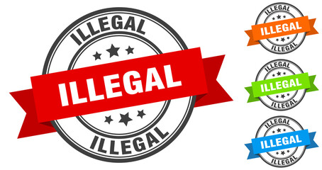 illegal stamp. round band sign set. label