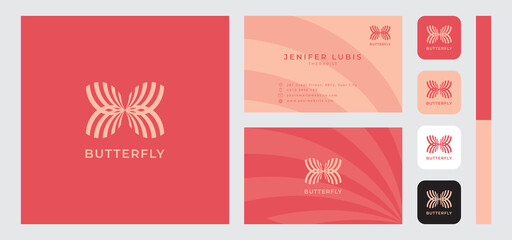 Simple and minimalist butterfly logo with business card, icon, and color pallete