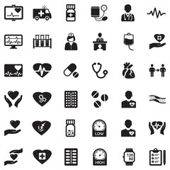Heart Icons. Black Flat Design. Vector Illustration.