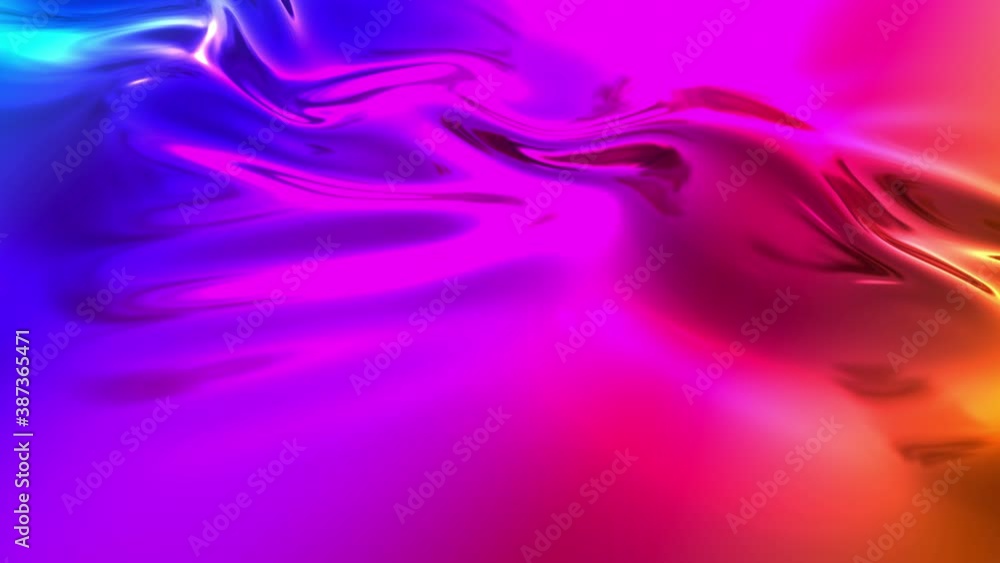 Aufkleber animated metalic rainbow color gradient on fabric with folds in 4k. 3d render of wavy cloth surface 