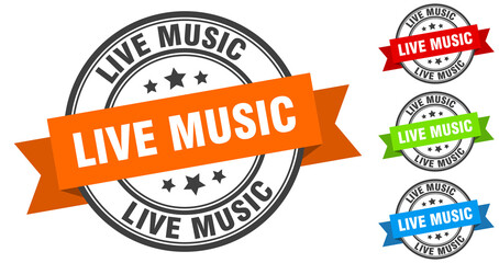 live music stamp. round band sign set. label