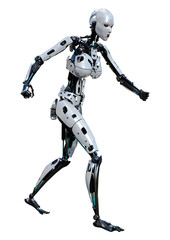 3D Rendering Female Robot on White