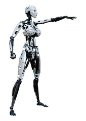 3D Rendering Female Robot on White