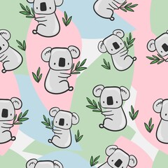 Hand Drawn cute koala and leaves seamless pattern print design background children print textile design vector