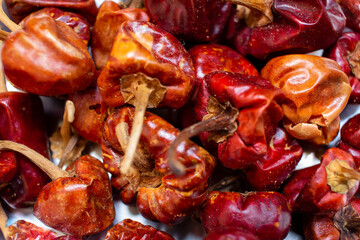 View of dried red chilli commonly used in Indian cooking.