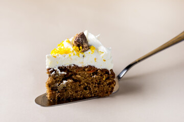 Slices of Spicy Carrot Cake with Walnuts and Orange Tasty Homemade Cake Dessrt Hoizontal