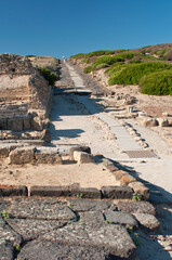 Tharros, Archeological area, Punic and Roman ruins and blue sea in Sardinia