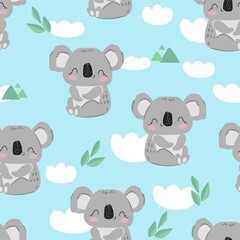 Hand Drawn cute koala seamless pattern print design background children print textile design vector