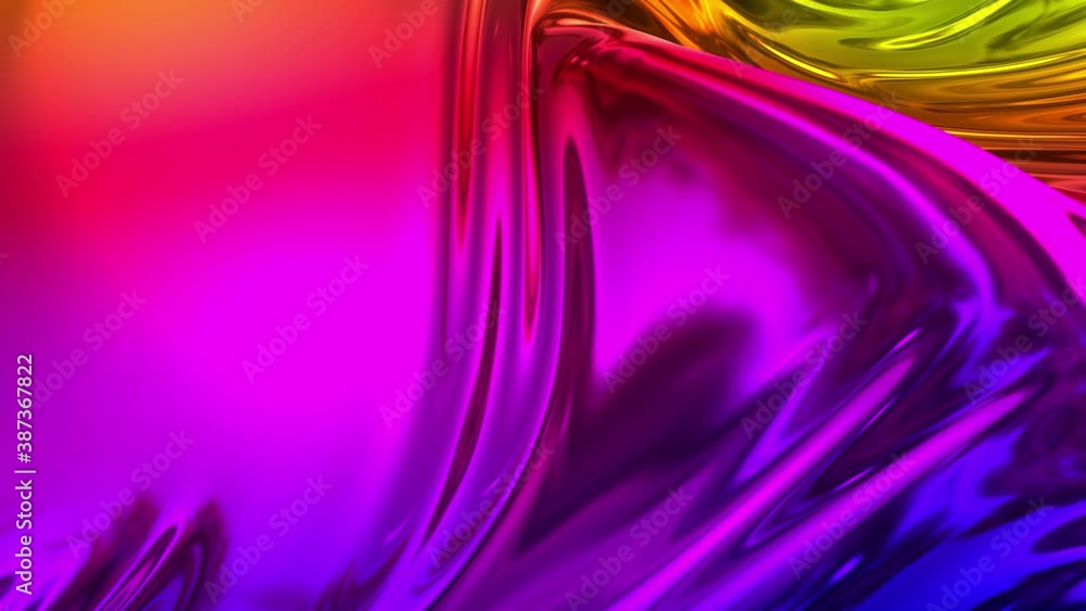 Poster animated rainbow metallic gradient in 4k. abstract 3d of wavy cloth surface that forms ripples like 