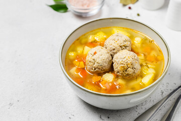 Turkey meatball soup. Space for text.