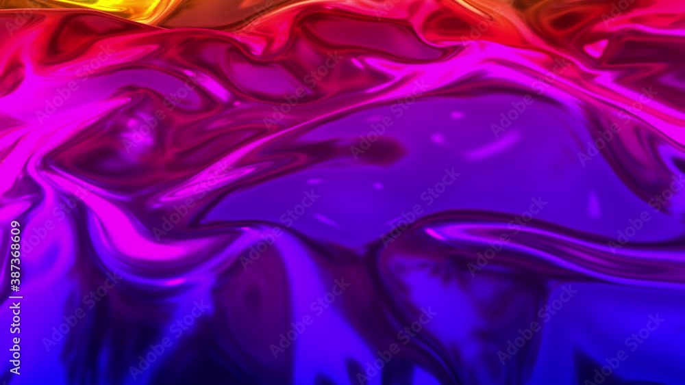 Poster animated rainbow metallic gradient in 4k. abstract 3d of wavy cloth surface that forms ripples like 