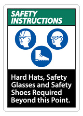 Fototapeta premium Safety Instructions Sign Hard Hats, Safety Glasses And Safety Shoes Required Beyond This Point With PPE Symbol