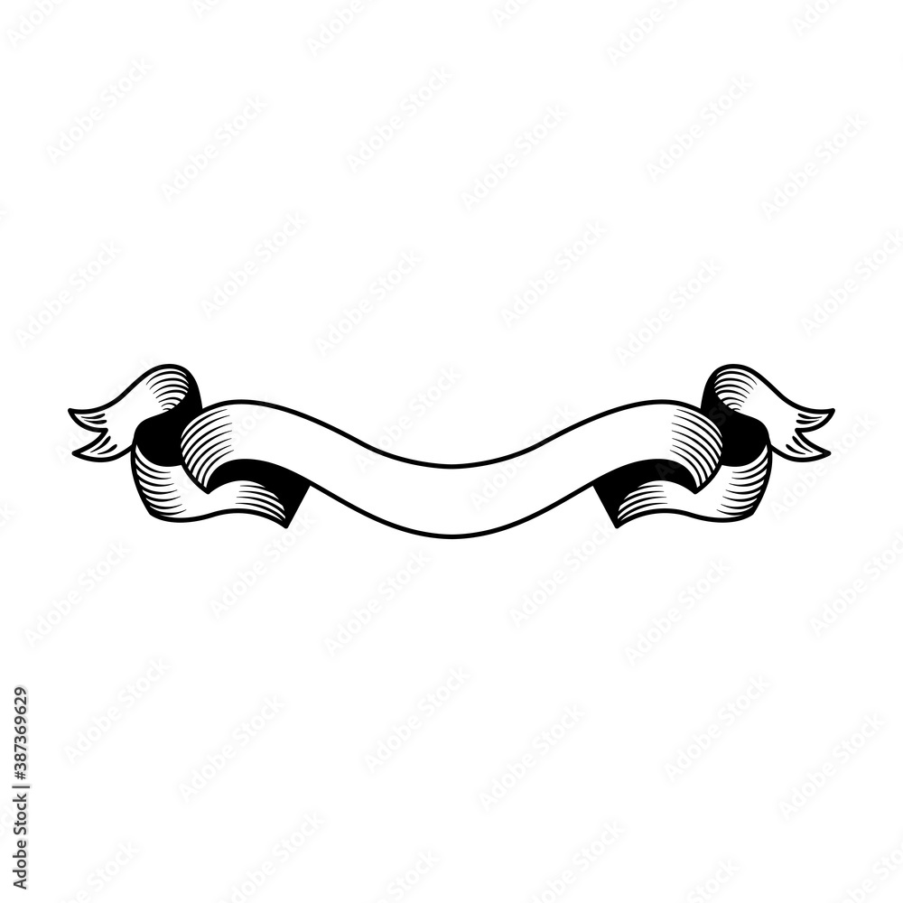 Sticker retro monochrome tattoo ribbon. vintage art isolated symbol on white background. flat vector illustr