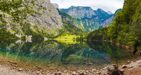 Panorama vom Obersee in den bayrischen Alpen, Deutschland