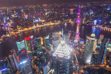 Fototapeta na wymiar View over Pudong financial district at night, Shanghai, China