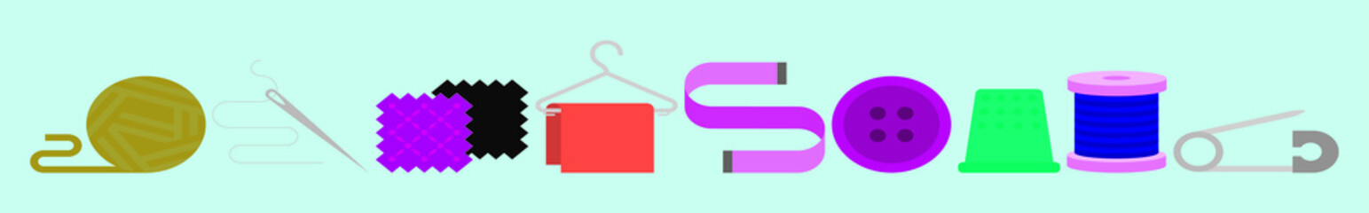 set of sewing kit element cartoon icon design template with various models. vector illustration isolated on blue background