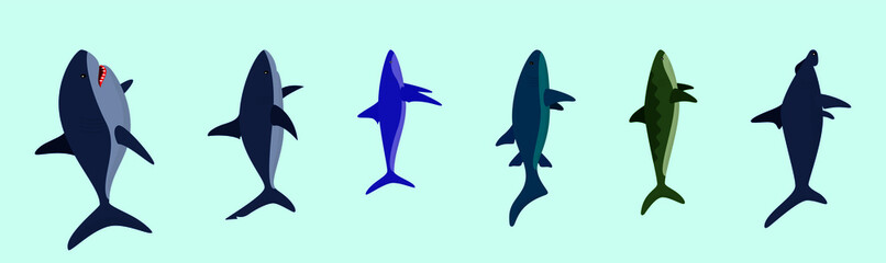 set of shark animals cartoon icon design template with various models. vector illustration isolated on blue background