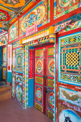 Shuzheng Tibetan village, Decorated house entrance, Jiuzhaigou National Park, Sichuan Province, China, Unesco World Heritage Site